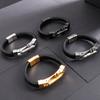 Leather Wristband for Man Bracelet Men Ancient Black Stainless Steel Simple Design Men's Wrap Bracelets Engraving Guests Gift