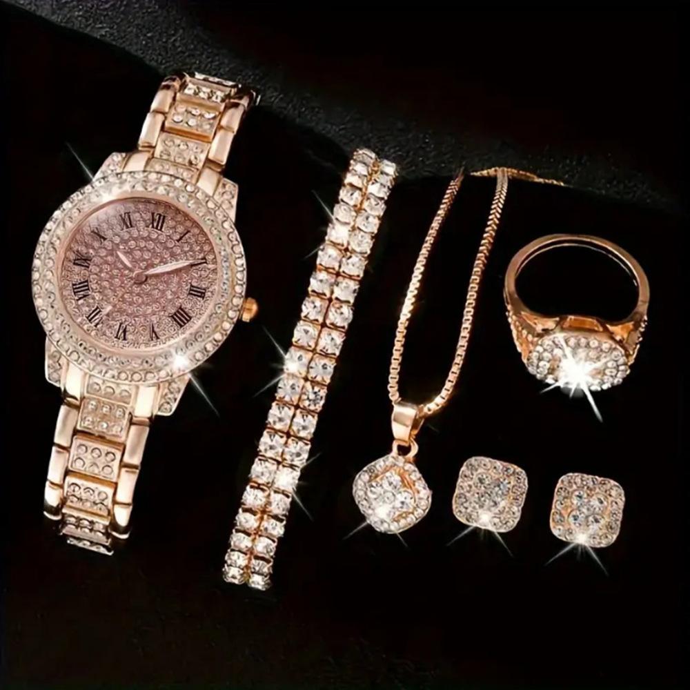 Full Diamond Roman Literary Steel Belt Watch Female Gypsy Temperament Business Quartz Watch Hip Hop Wind Full Diamond Bracelet Set