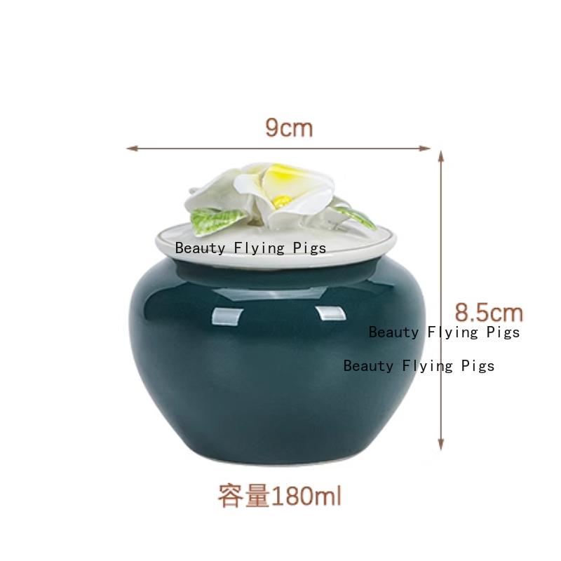 1pc Ceramic Handmade Flower Tea Jar, Kitchen Seasoning Jar, Household Green Tea/black Tea Storage Jar, Flower Cover Design