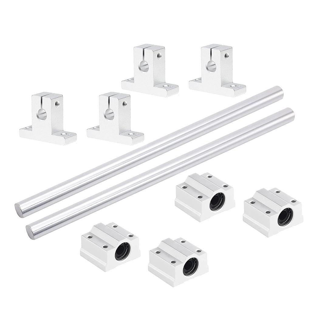 2PCS 8mm X 300mm Linear Motion Rod Shaft Guide with 4 PCS SCS8UU Ball Bearings & 4 PCS SK8 Aluminum Rail Support, Linear Motion Rod Guide Set for CNC