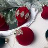 Velvet Christmas Balls Hanging Hoop Tree Decorations Xmas Party Ornaments Easy To Hang Plastic Holiday Decor for Home Office Parties
