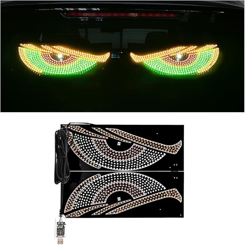 2PCS Car Devil Eyes Light, 11.8In X 4.72In Dynamic Flex Vehicle Windshield Digital LED Sign Display, Flexible Auto Exterior Decor Lamp Accessories,