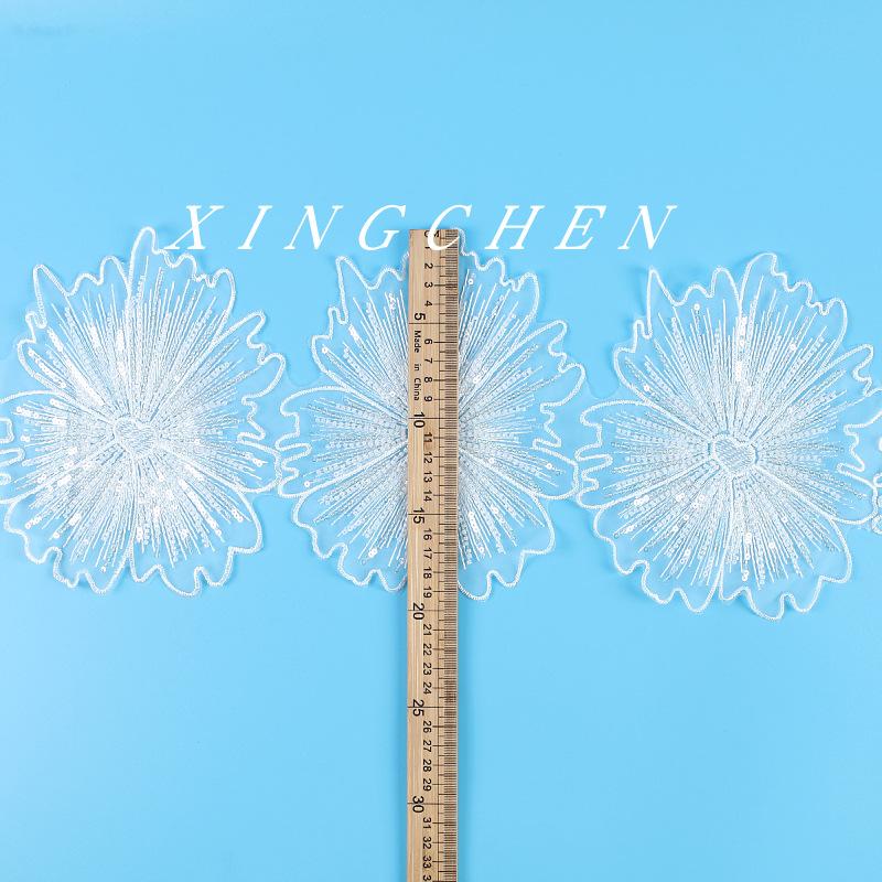 

Star Lace Bead Embroidery Mesh Bottom Embroidery Bead Lace Bead Lace Fabric Wedding Dress Accessories Lace White/Beads/20CM