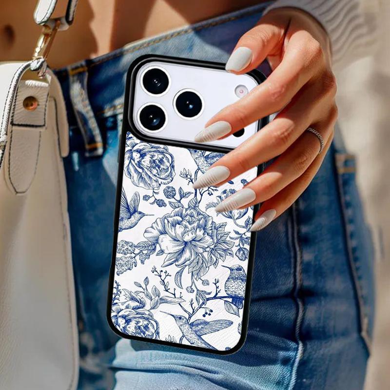 Blue Floral Phone Case For iPhone 17 Air 14 15 13 12 Max Cover For Apple 14 15 16 16e 11 Pro Max Plus Coque
