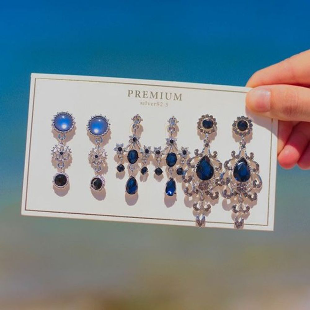 

Blue earring set, silver needle classic bracelet, 3-piece set earring set