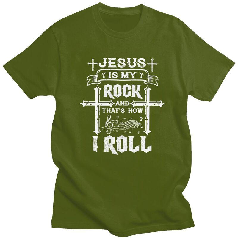 Custom Jesus Is My Rock And Roll Tshirt for Men Short Sleeve Casual T Shirt Cool Tshirt Pure Cotton Tee Gift