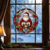 Removable Static Window Film Round Christmas Sticker, Stained Glass Style, Holiday Storefront Decals Cling, Santa Claus Tree PVC Decal for Home Decor