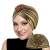 Top Knot Retro Pleated Headscarf Hat Elastic Stretch Gilded Indian Hat  African Culture