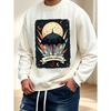 Men'S Graphic Print Crew Neck Sweatshirt, Vintage Retro Streetwear Pattern, Halloween Theme,100% Cotton Printed Long-Sleeve Crew Neck Pullover