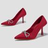 Fashion Luxury Rhinestone Bow Decorative High Heels Women Fashion Pointed Toe Shallow Thin Heel Designer Shoes Elegant Party Dress Shoes
