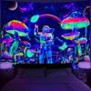 UV Reactive Mushroom Wall Hanging Tapestry Black Light Night Glowing Alien Skull Tapestries Astronaut Art For Bedroom Decor