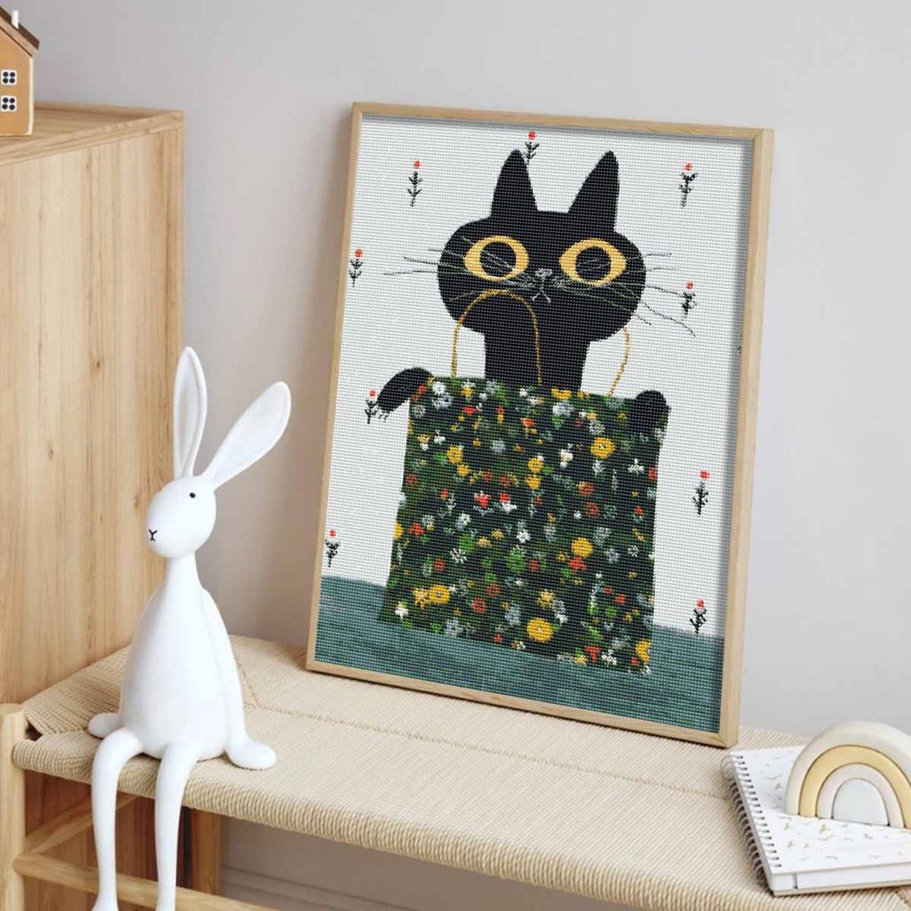 Black cat flower bag diamond painting kit. full diamond round mosaic handmade. home decoration gift
