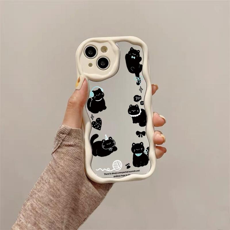 Make Up Mirror Phone Case for Xiaomi Redmi Note 14 13 12 11 Pro Plus 4G 5G 12S 11S 10S 10 9 9S 8 10C 10A Casing Cat Soft Cute