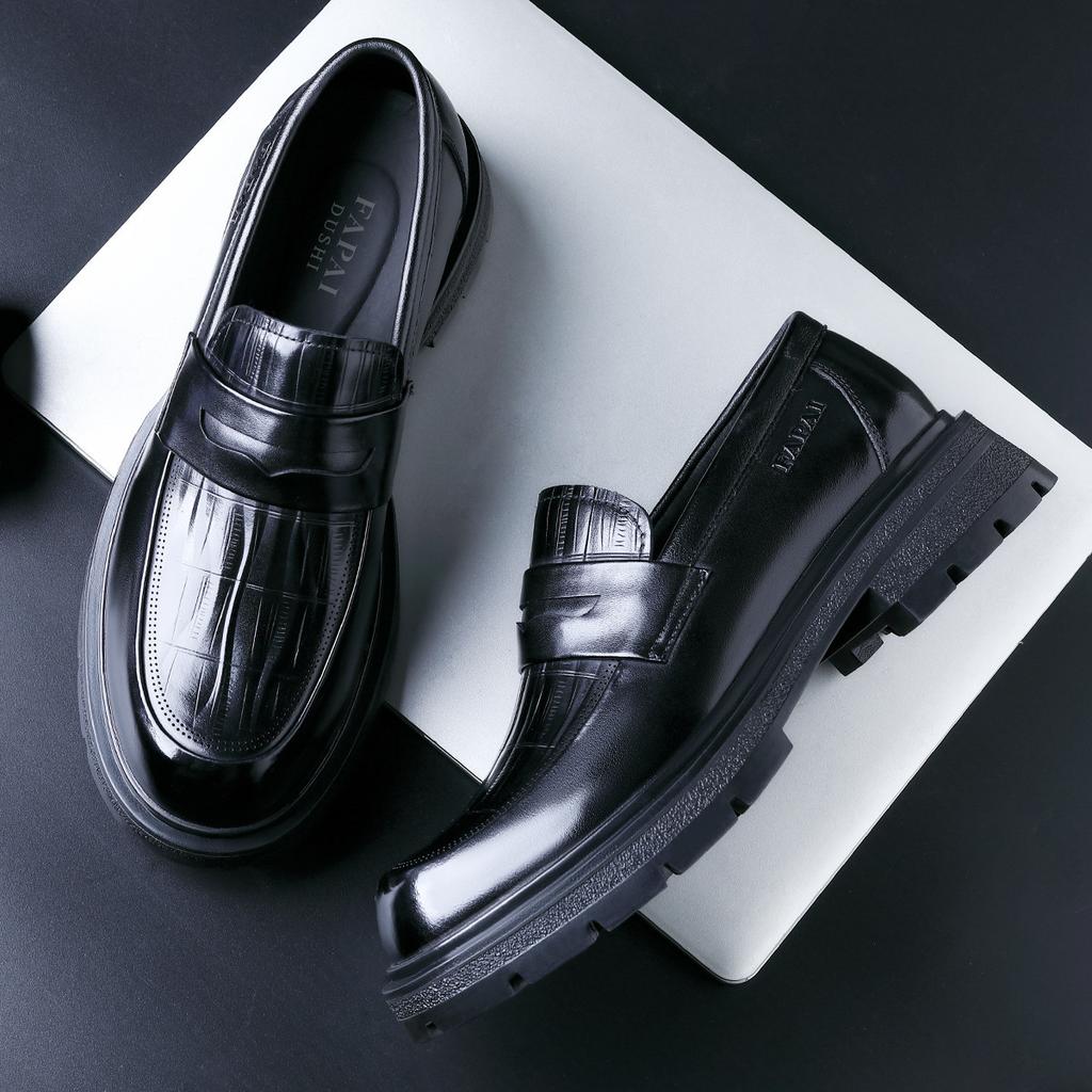 Autumn New Casual Leather Shoes Men's Leather One-pedal Loafers First Layer Cowhide Business Dress Commuter Leather Shoes Tide