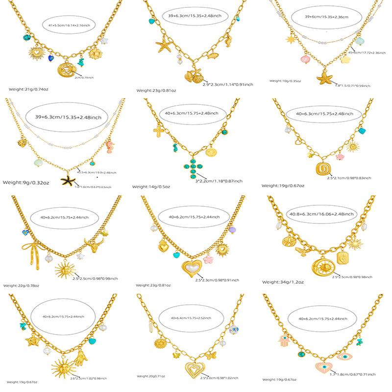 Women's Sporty Cross Border Fashion Spiral Elliptical Heart Shaped Large Pendant Sweater Chain Crystal Butterfly Flower Necklace
