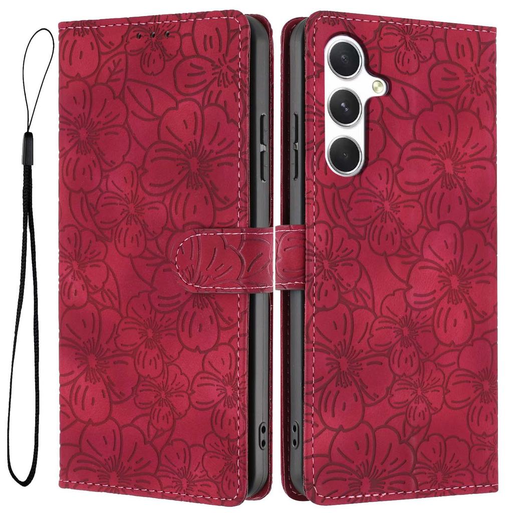For Samsung Galaxy A15 5G/A15 4G Flip Case Cherry Blossom Pattern Leather Wallet Stand Phone Cover with Wrist Strap