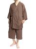 One Colors Men's Jinbei Pajama Set, Japanese Pattern, Top and Bottoms, Solid Shijira Weave, Cool and Comfortable, Size L, Mocha