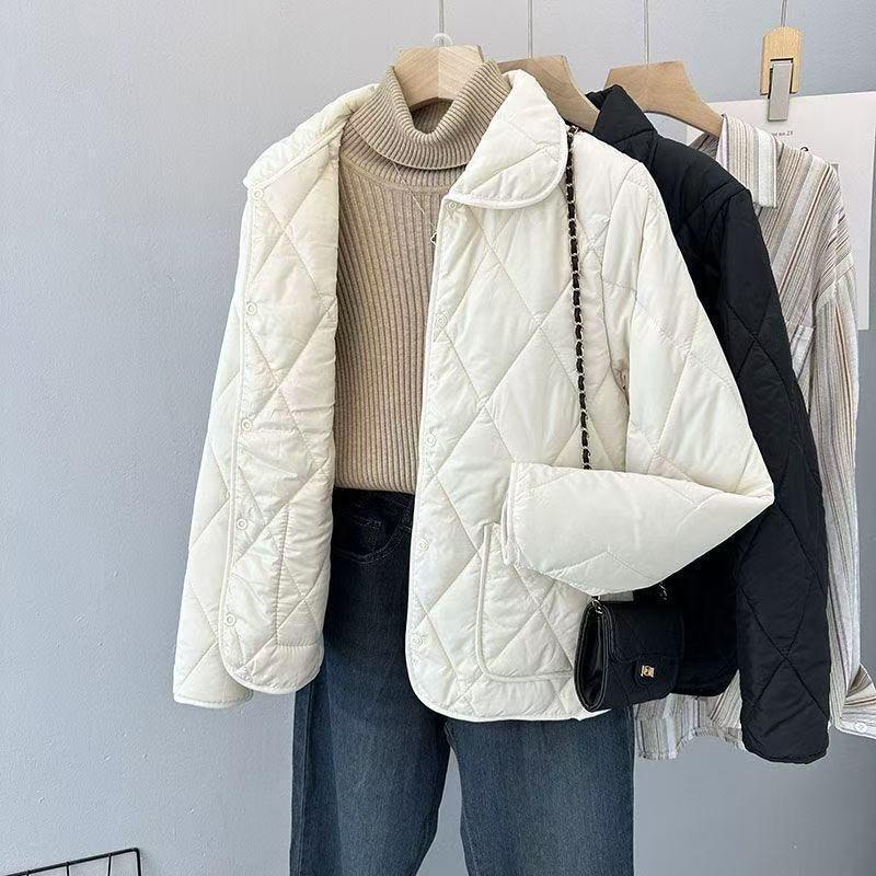 2025 New Spring & Fall Fashion Diamond Pattern Cotton-Padded Slim Jacket for Middle-Aged & Young Adults - Lightweight Short Outerwear