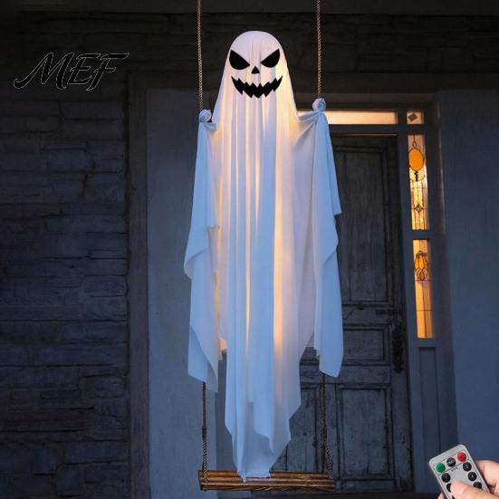 Hängender Zaubererhut Geist für Veranda Halloween Leuchtende Dekoration, Gruselig Groß auf Einem Außen Geister mit Warmen Lichtern Schwingend Hexe Vorgarten Baum