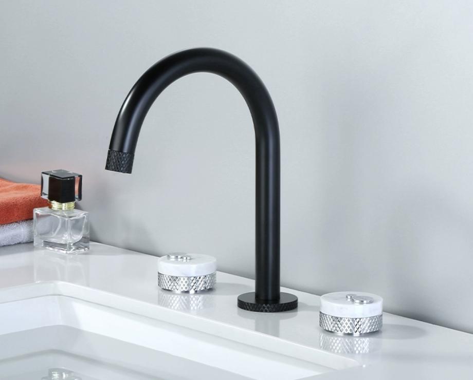 Black Bathroom Faucet Widespread Basin Faucet Sink Tap Brass Marble Bathroom Sink Faucet 3 Hole Brass Chrome Hot Cold Water Tap