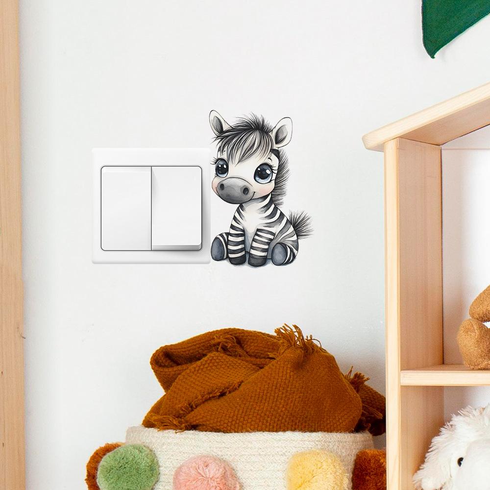 Cartoon Cute Baby Zebra Switch Plate Sticker for Bedroom Living Room Hallway Home Decor Self-Adhesive Removable Decal