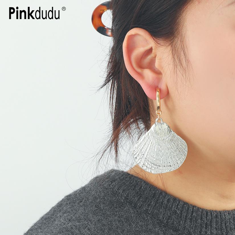 Pinkdudu Silver Plated Zinc Alloy Stud Earrings Simple Casual Shell Drop Earring Elegant Women's Jewelry PD2205
