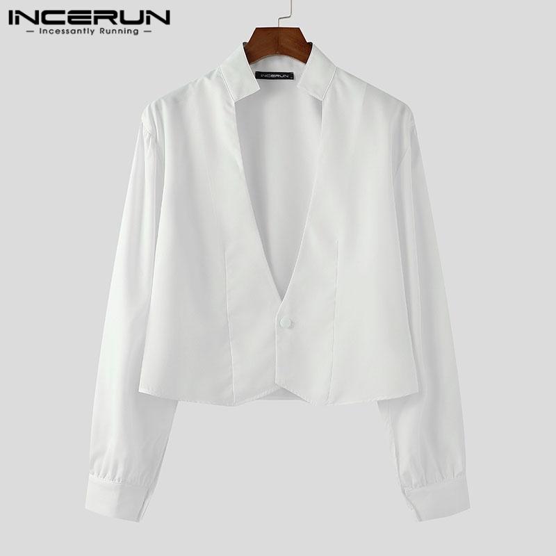 INCERUN Ανδρικά Μπλουζάκια Βαθύ V Όρθιος Λαιμός Μακρυμάνικα Στενή Μέση Καθημερινά Κοντά