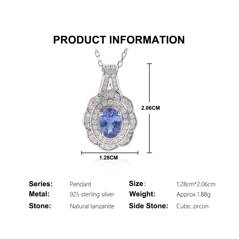 Classic design pendant Natural blue Tanzanite gemstone 925 sterling silver necklace fine jewelry for girlfriend's birthday gifts