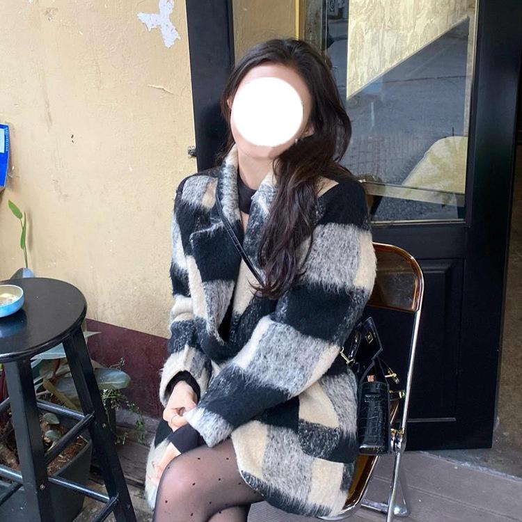 Retro Suit Woolen Plaid Jacket for Women In Autumn and Winter Thickened New Winter Versatile Lazy Style Coat