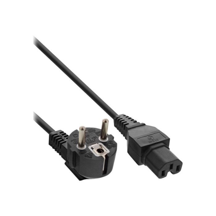 InLine Câble d'alimentation IEC 60320 C15 pour CEE 7-7 (M) 1.8 m connecteur à 90° noir