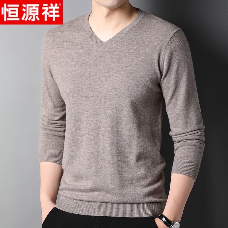 Hengyuanxiang Men's V-Neck Thick Wool Blend Pullover Sweater