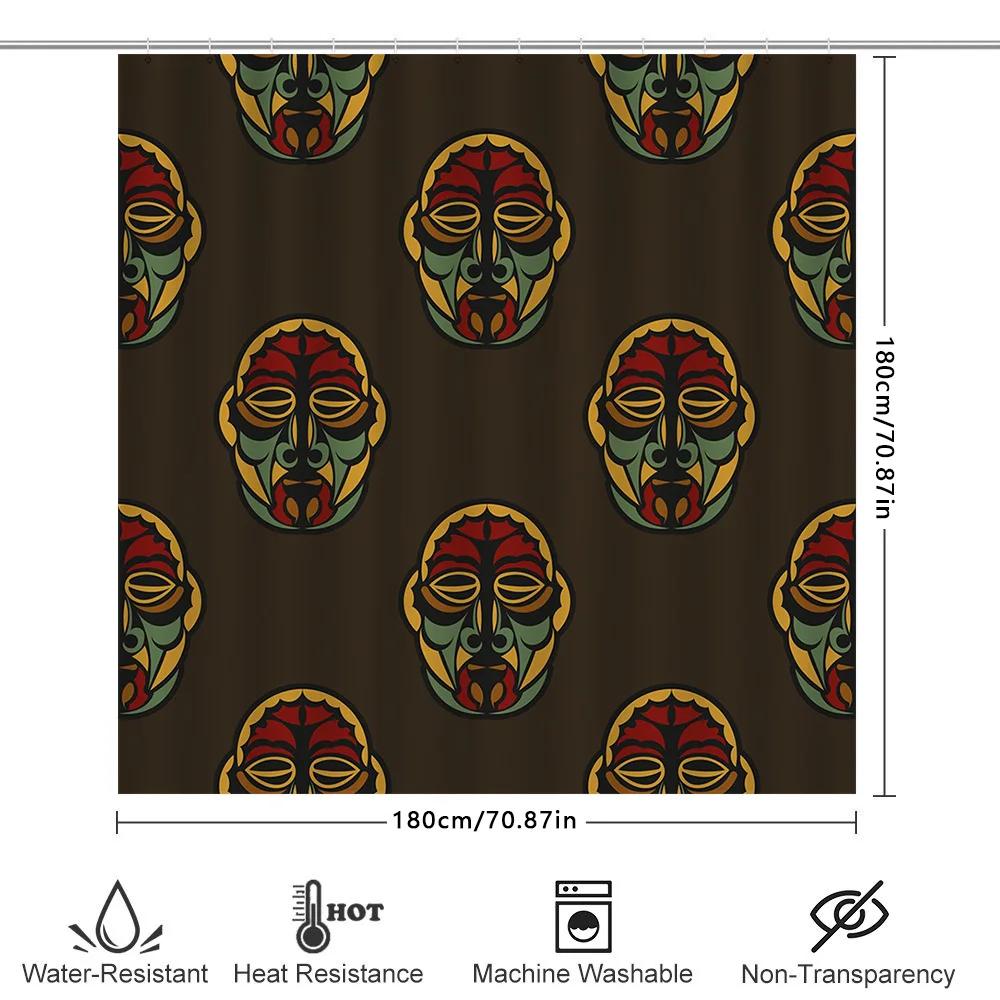 Vintage Tribal Mask Shower Curtain Waterproof Home Decor Bathroom Liner Dark Green Red Yellow Black Colorful Design 69X72 Inch