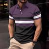 Camiseta casual de verano para hombre de corte holgado; polo de rayas horizontales y cuello camisero; polo deportivo para hombre