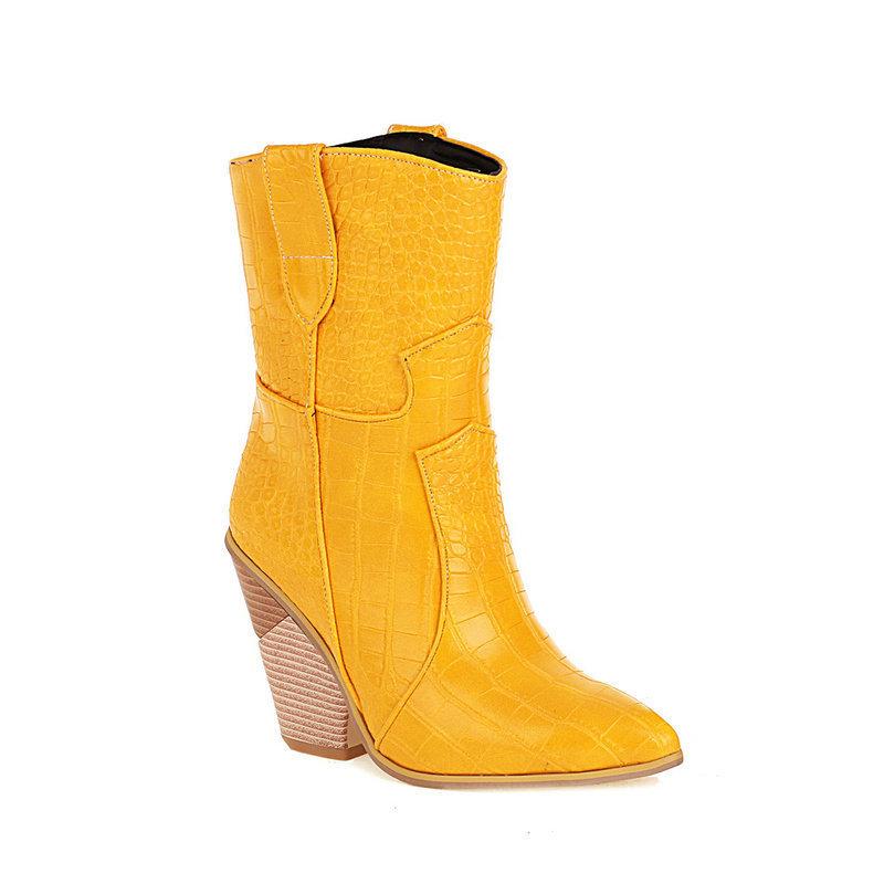 Boots winter new Martin boots thick heel mid tube western cowboy boots fashion pointed short boots women