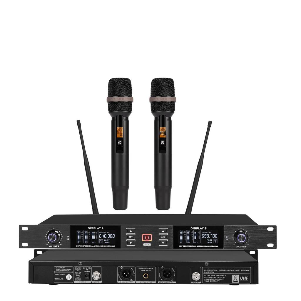 KTV U-Band Wireless Dual Microphone Set for Stage and Conference, featuring Lavalier and Headset Options.