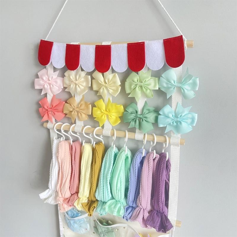 Durable Wooden Hair Bowknot Storage Rack Featuring Fabric Hook For Organizing Headbands Clips And Hair Accessories