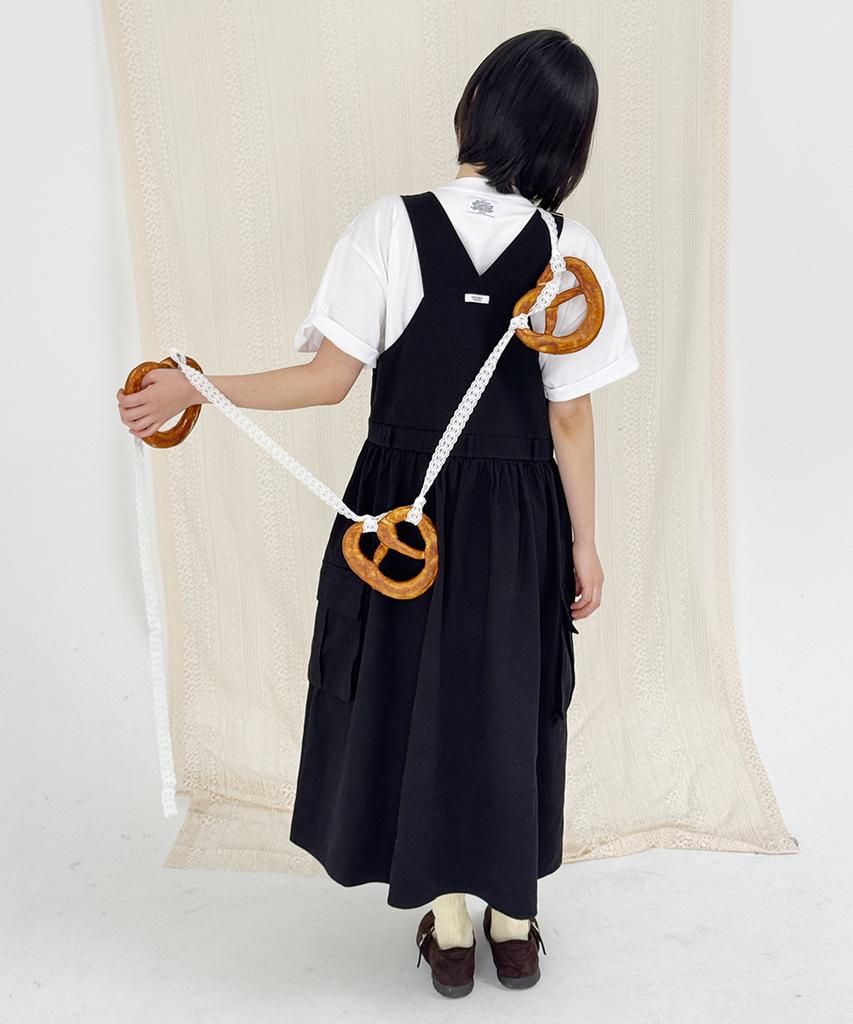 Ronron Heart Zip Pocket Overall Skirt Black