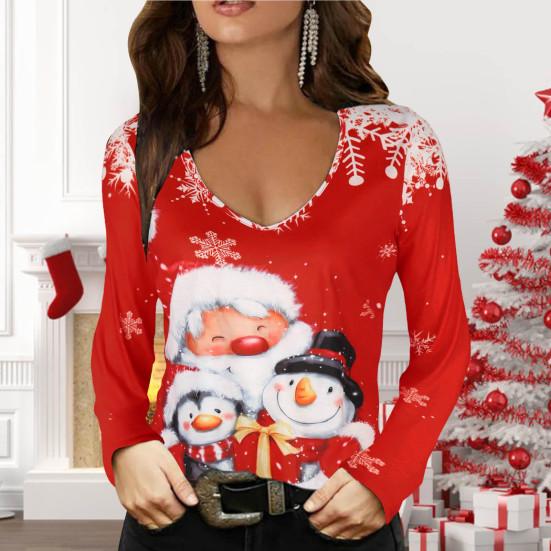 

Женщины Рождество Топ Низкий Cut Теплое платье Праздничная Снежинка Футболка Женская одежда
