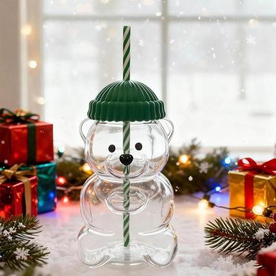 Neuer Bär Glas Trinkbecher Handgefertigter Glasbecher mit Strohhalm Kaffeetasse Weihnachtsgeschenk für Freunde Erste Wahl