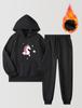 New Fashion Girls 2-piece Set Hooded Pullover Sweatshirt & Sweatpants Cartoon Unicorn Print Casual Fleece Lined Warm Sports Outfits For Autumn/ Winter