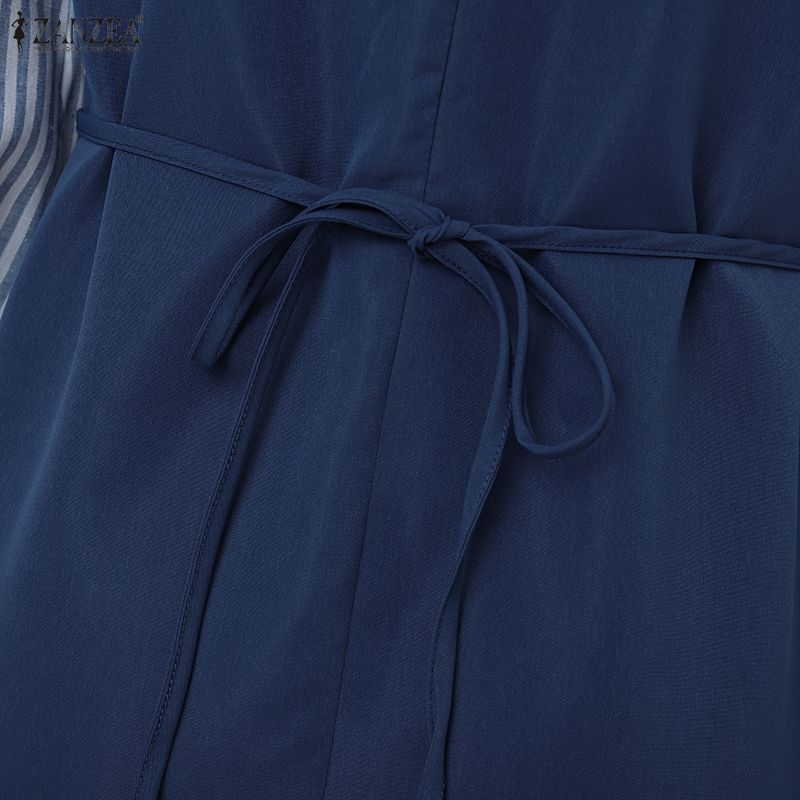 ZANZEA Women Casual Stripe Patchwork Turn Down Collar Long Sleeve Dress