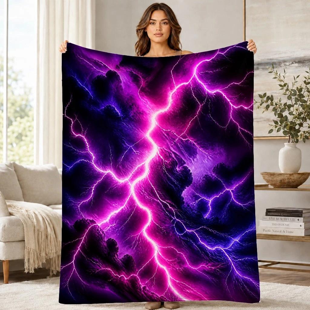 Electric Purple Lightning Storm Coral Fleece Blanket