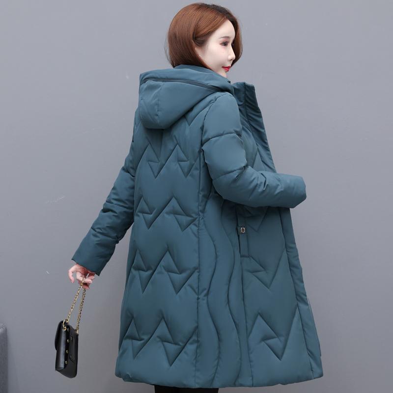 Velká velikost XL-6XL Dámské zimní vycpané kabáty středního věku s kapucí Ležérní Silné teplé zimní bundy Žena Elegantní dlouhé parky