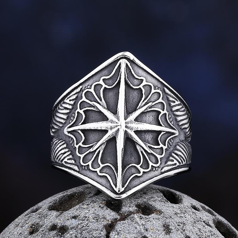 New Fashion 316L Stainless Steel Unique Viking Compass Ring for Man Women Biker Jewelry Boyfriend Gift