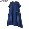 Dimanaf Plus Size 2024 Spring Summer Women Denim Dress Casual Vintage Loose Oversized Long Dress Irregular