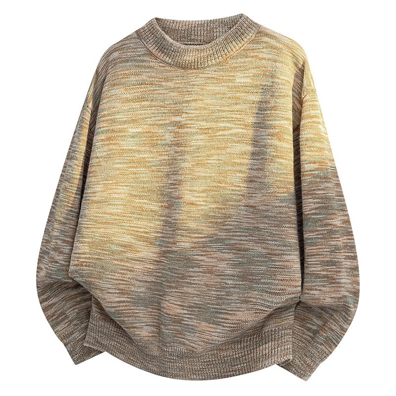 Men's New Autumn and Winter Gradient Sweater Pattern Round Neck Sweater Knitted Sweater