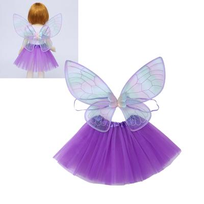2pcs Butterfly Fairys Costume Set with Butterfly Wing,Tutu Skirt Princess Dress Up Clothes for Halloween Cosplay Party