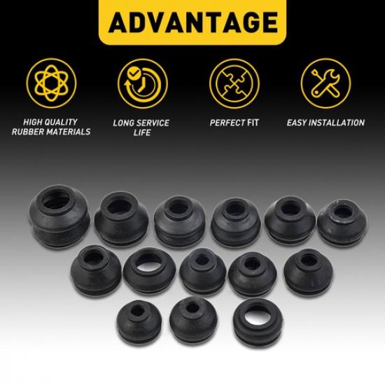 14PCS Universal Rubber Tie Rod End Ball Joint Dust Boot Dust Cover Set Kit Black