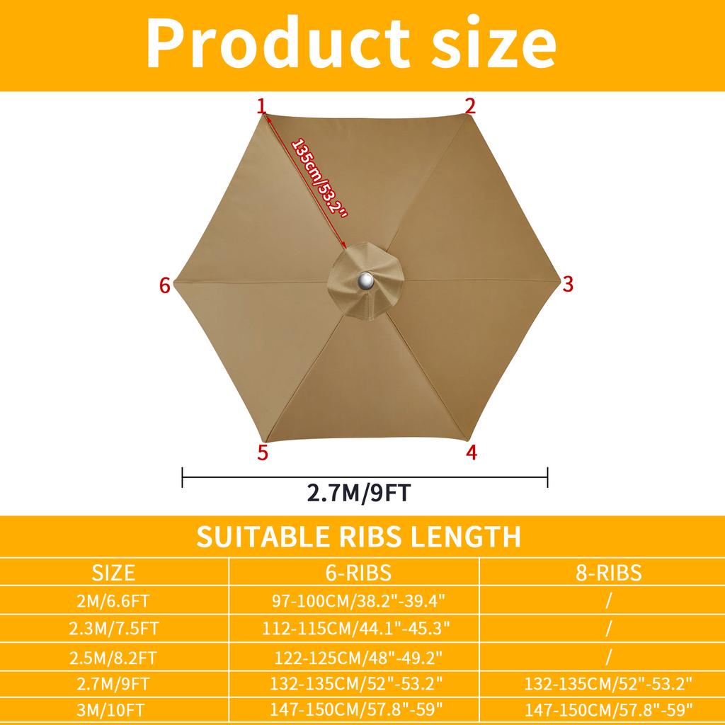 Telo superiore per ombrellone sostituibile, ideale per giardino, patio, esterni, patio, con protezione UV, disponibile nelle misure 2m/2.5m/2.7m/3m.