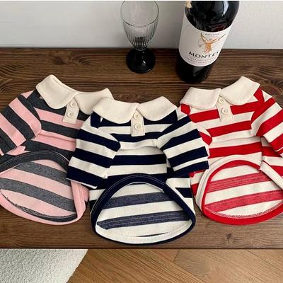 Spring Dog Clothes Casual Striped Crew Neck T-shirt Medium and Small Dog Thin POLO Shirt Bipod Pet Clothing